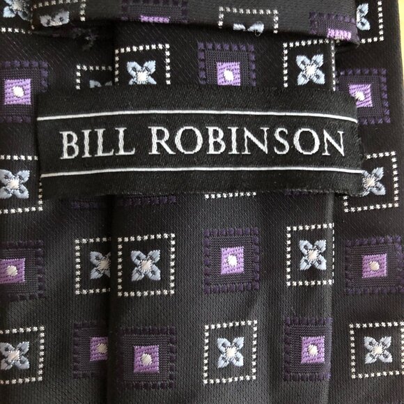 Bill Robinson Hand Made 100% Polyester Geo Floral Necktie - NEW - Picture 3 of 7